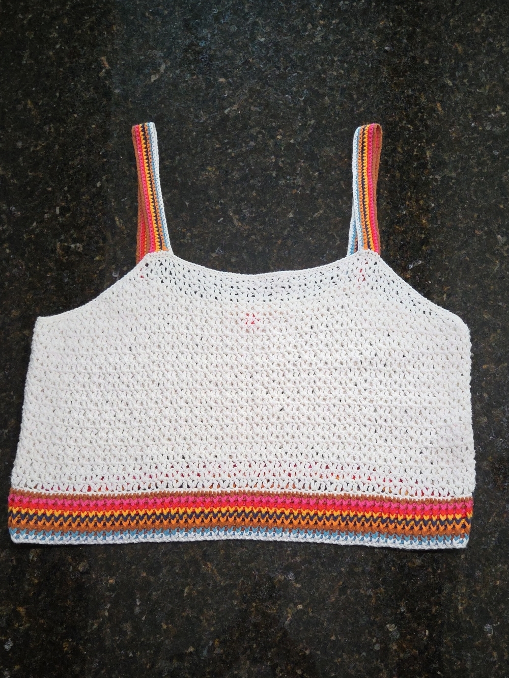 Marine Layer | White Crochet Crop Tank with Color-Strip Trim - Women's Top